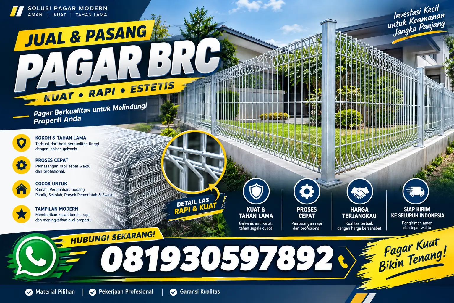 Pagar BRC Galvanis Tahan Karat Diameter 6mm 7mm 8mm Slamet Material